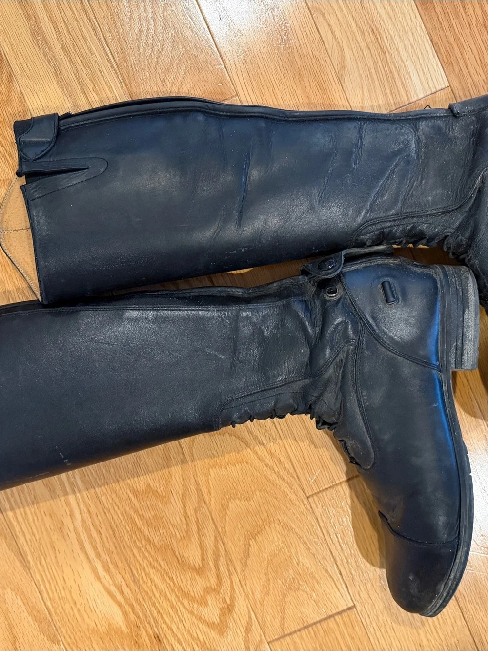 Black Tall Leather Riding Boots - Unbranded